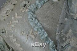 Sewing lace silk pin cushion bows beads large 19th OOAK unusual antique 1850