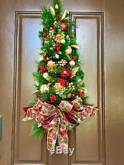 Sheer Grape and Pear Bow WALL TREE Holiday Decor, Cordless Light with Timer