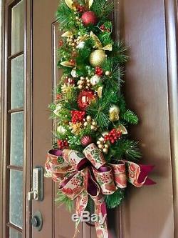 Sheer Grape and Pear Bow WALL TREE Holiday Decor, Cordless Light with Timer