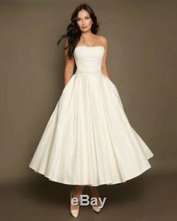 Short Wedding Dress Size 6 by VehovaDresses Tea Length Dress Satin Ivory