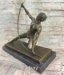 Signed Powerful Man With Bow Statue Figurine Bronze Sculpture Figure Hand Made