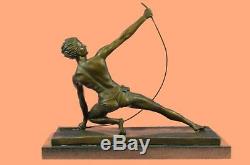 Signed Powerful Man With Bow Statue Figurine Bronze Sculpture Figure Hand Made