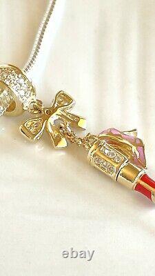 Solid 14k Yellow Gold & Hand-Enamel Lipstick, Shoe, Bow Charm for Bracelets, New
