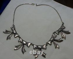Southwest Hvy Sterling Necklace W, Bow Pendant Signed Jc In Logo 17.5