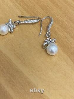 Sterling Silver Bow Drop Earrings With 6.3mm MIKIMOTO Saltwater Akoya Pearls