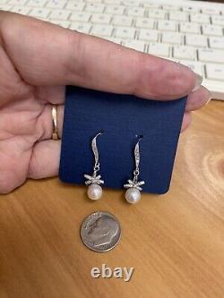 Sterling Silver Bow Drop Earrings With 6.3mm MIKIMOTO Saltwater Akoya Pearls