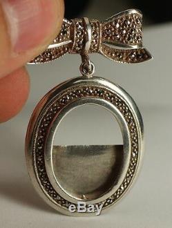 Sterling Silver Marcasite Antique Pendant Bow and Oval Design Handmade