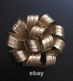 Stunning Rare Signed Grosse 1964 Germany Gold Tone Ribbon Bow Brooch Pin Mint