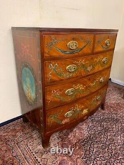 Stunning Regency Angelica Kauffman Decorated Bow Front Chest Of Drawers