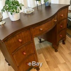 Superb Vintage Antique Hardwood Bow Fronted Desk Dressing Table Console Table