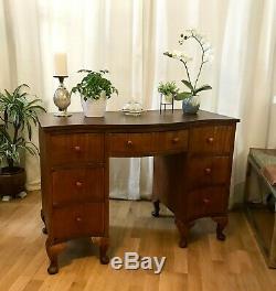 Superb Vintage Antique Hardwood Bow Fronted Desk Dressing Table Console Table