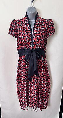 Suzannah London Red/Navy Blue Polka Dot Spot Silk 1940s Tie Front Tea Dress UK12
