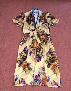 Suzannah London Yellow Gold/Blue Floral Silk Carol Middleton 1940s Tie Tea Dress