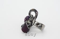 Swarovski Nirvana Cocktail Purple Flower Ribbon Bow Ring, Silver, Size 52 UK L