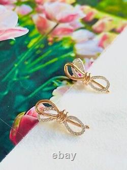 Swarovski White Crystal Lifelong Large Knot Bow Pierced Earrings, Rose Gold BNWT