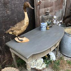 Swedish Gustavian Country Style Grey Hand Painted Bow Fronted Console Side Table