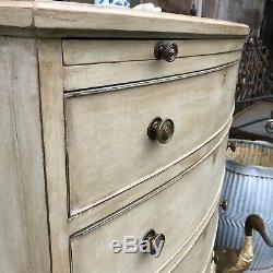 Tall Vintage Grey Painted Country Style Bow Fronted Chest of Drawers Lion Feet