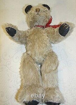 Teddy Bear Hand Made Original Cinda McClymond Red Bow Articulating Limbs 18