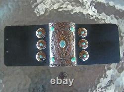 Terrific Navajo Handmade Turquoise & Nickel Silver Ketoh, Bow Guard Bracelet