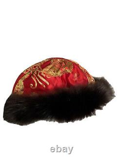 Tibetan Silk Handmade Fox Fur Trim With Beautiful Red/Gold Size S NYC