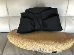 True Vintage Oversized Straw Hat With Silk Bow Beautiful Worn