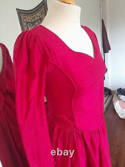 UK made 80s Long Sleeve Silk Pink/Red Bow Hourglass Ballgown 10/S Backless