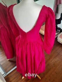 UK made 80s Long Sleeve Silk Pink/Red Bow Hourglass Ballgown 10/S Backless