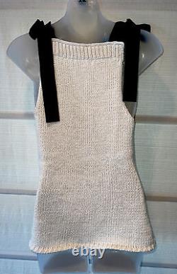 Ulla Johnson Blk Ribbon Bow Straps Ivory Chunky Knit Tank TopPS NWOT Hand Made
