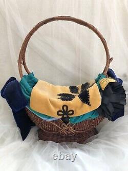 Unique One Of Kind Vintage Basket Bag Handmade Appliqué Lot Beautiful Designs