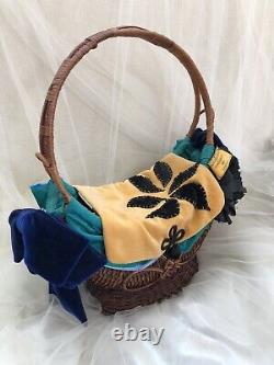 Unique One Of Kind Vintage Basket Bag Handmade Appliqué Lot Beautiful Designs