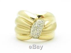 Unique Solid 14kt Yellow Gold Genuine White Diamond Bow Design Wide Band Ring