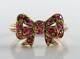 Unusual 9ct 9k Gold Indian Ruby Bow Art Deco Ins Ring Free Resize