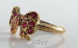 Unusual 9ct 9k Gold Indian Ruby Bow Art Deco Ins Ring Free Resize