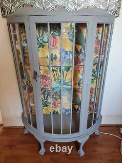 Up-Cycled Deco Bow Fronted Display Cabinet Light Grey & LED Lighting