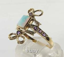Up finger 9K 9CT GOLD OPAL AMETHYST ART DECO INS KNOT BOW RING FREE RESIZE