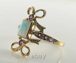 Up finger 9K 9CT GOLD OPAL AMETHYST ART DECO INS KNOT BOW RING FREE RESIZE