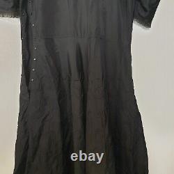 VINTAGE Handmade BLACK DRESS Covered Buttons Frills Lace Bow DETAILED 33 Chest