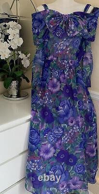 VTG 70s 80s DIANE FREIS Designer Purple Floral Bridesmaid Prom Georgette Dress S
