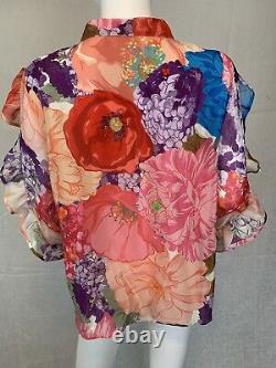Valentino Floral Print Trim Blouse, Size S BLOUSE MADE WITH VALENTINO FABRIC