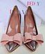 Valentino Red Leather Bow Handmade Italy Heels 37 US 6.5 7 Shoes Silver Pink