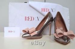 Valentino Red Leather Bow Handmade Italy Heels 37 US 6 6.5 7 Shoes Silver Pink