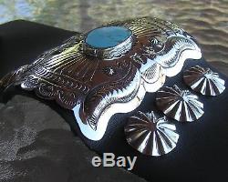 Very Nice, Large Handmade Turquoise & Nickel Silver Bow Guard Bracelet Kayonnie