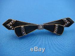 Victorian Bow Brooch With Diamond & Seed Pearls, 14k 3.7 Grams, 53 MM Or 2long