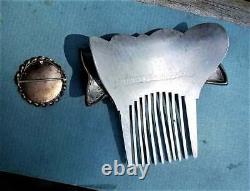 Victorian Rhinestone Aluminum Hair Comb with Pot Metal 1920s Rhinestone Large Bow