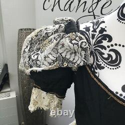 Victorian high quality reproduction boned bodice, full skirt black dress s10-14