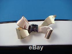 Vintage, 14k Rose & Yellow Gold 12.3 Grams, Square Amethyst Bow Design Brooch