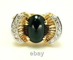 Vintage 14k Yellow Gold Black Onyx And 0.30ct Diamond Bow Estate Ring Size 10.5