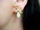 Vintage 14k Yellow Gold Bow Design Earrings With Mother Of Pearl Drops, 4.5 Grams