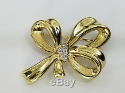 Vintage 14k Yellow Gold Diamond Bow Ribbon Brooch Pin