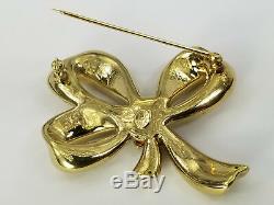 Vintage 14k Yellow Gold Diamond Bow Ribbon Brooch Pin